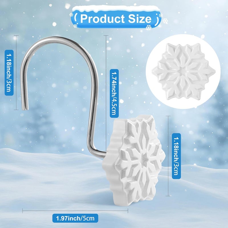 VinTS 12PCS White Snowflake Shower Curtain Hooks,Christmas Shower Curtain Hooks, White Snowflake Winter Decoration for Christmas Bathroom Living Room - Image 3